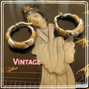 Vintage sterling and brass hoop earrings‎